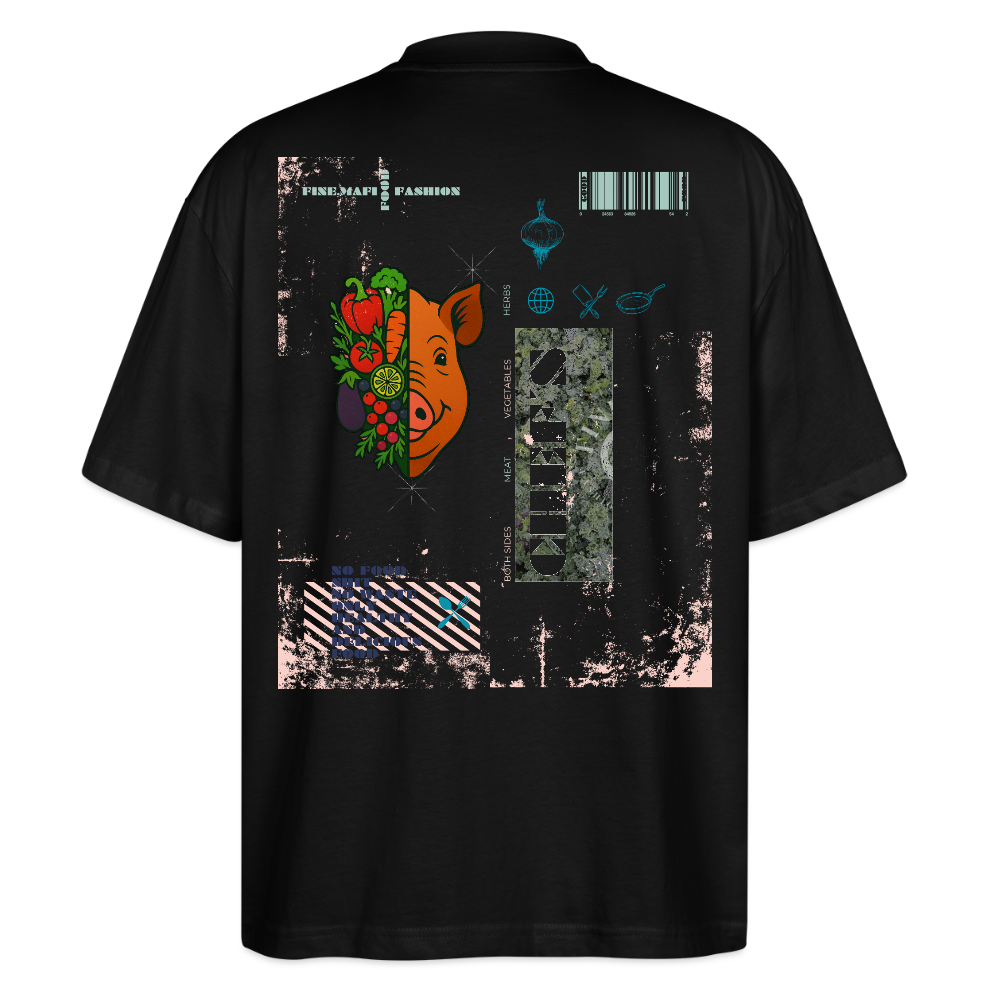FINE.MAFI Oversized Unisex Bio T-Shirt Both Sides Pig - Schwarz