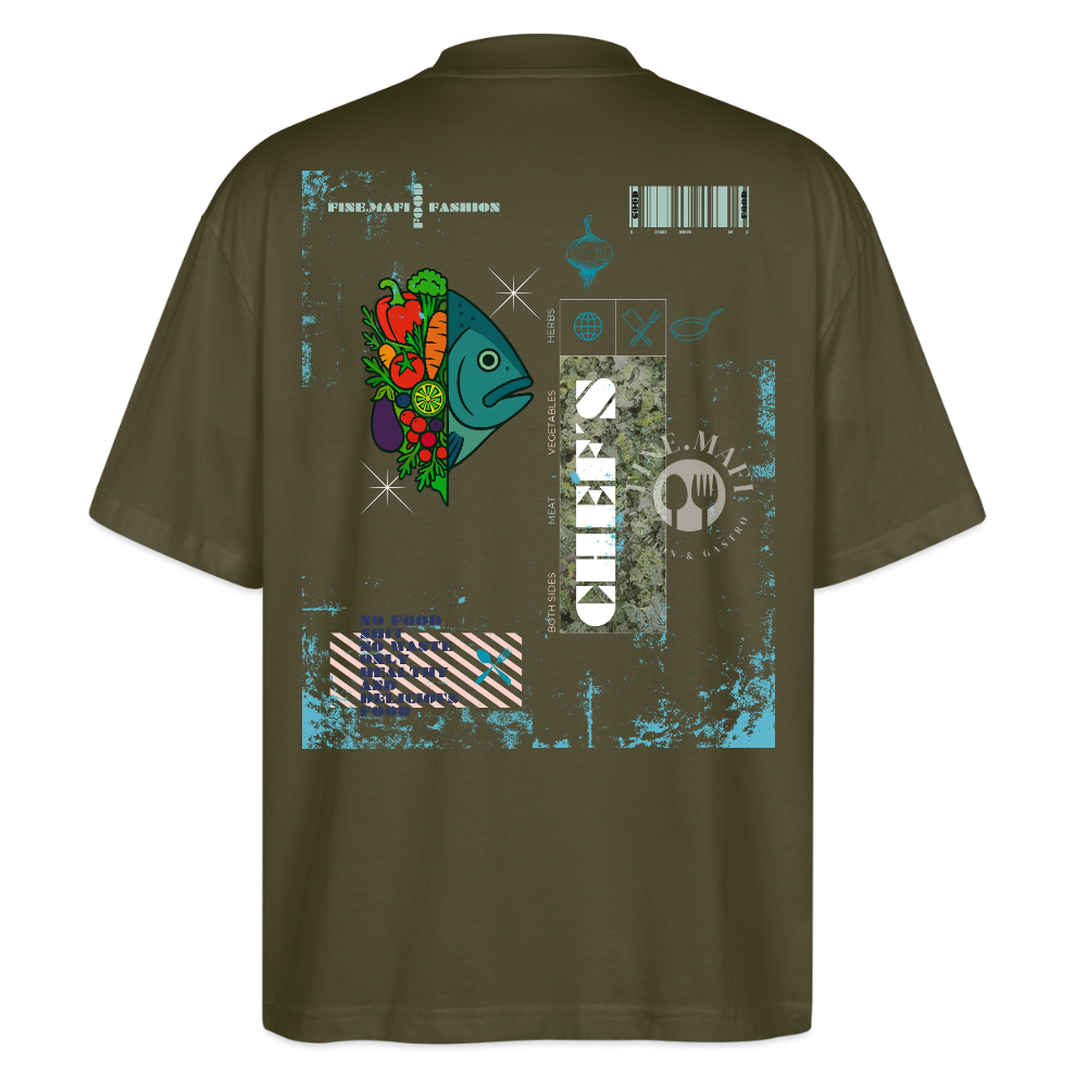 FINE.MAFI Oversized Unisex Bio T-Shirt Both Sides Fish - Khaki