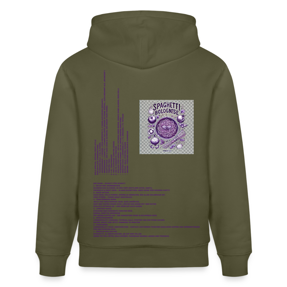 FOOD LOVE Unisex Bio Hoodie Bolo Stile - Khaki Grün