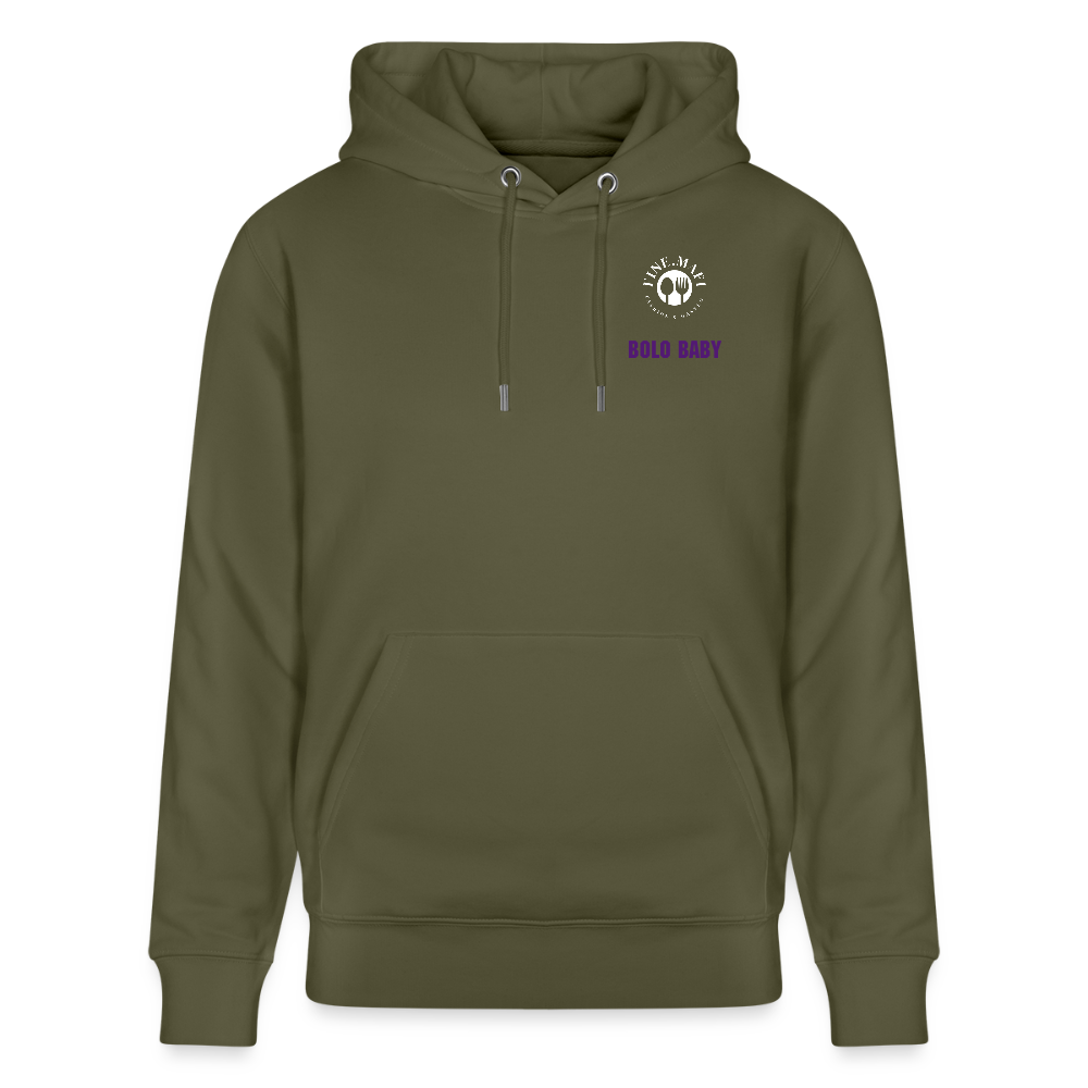 FOOD LOVE Unisex Bio Hoodie Bolo Stile - Khaki Grün