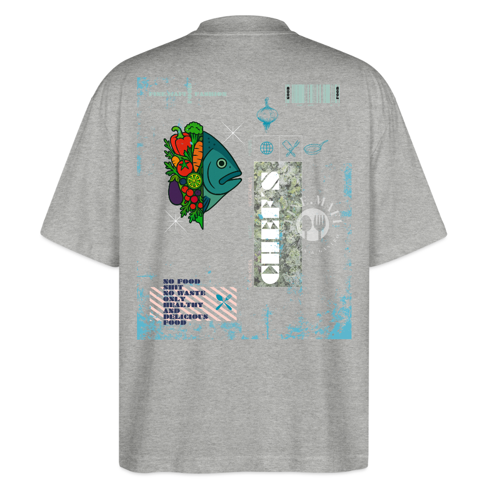 FINE.MAFI Oversized Unisex Bio T-Shirt Both Sides Fish - Grau meliert
