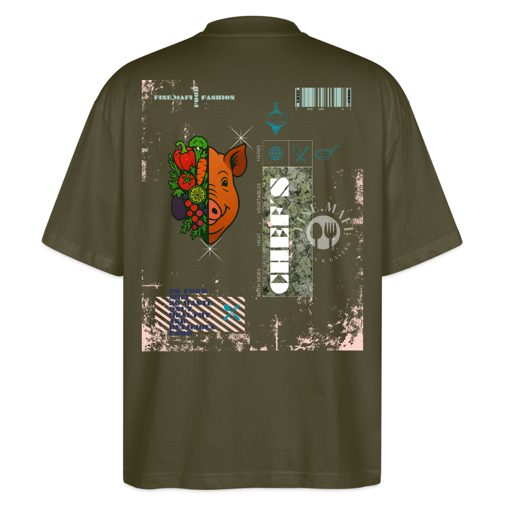 FINE.MAFI Oversized Unisex Bio T-Shirt Both Sides Pig - Khaki