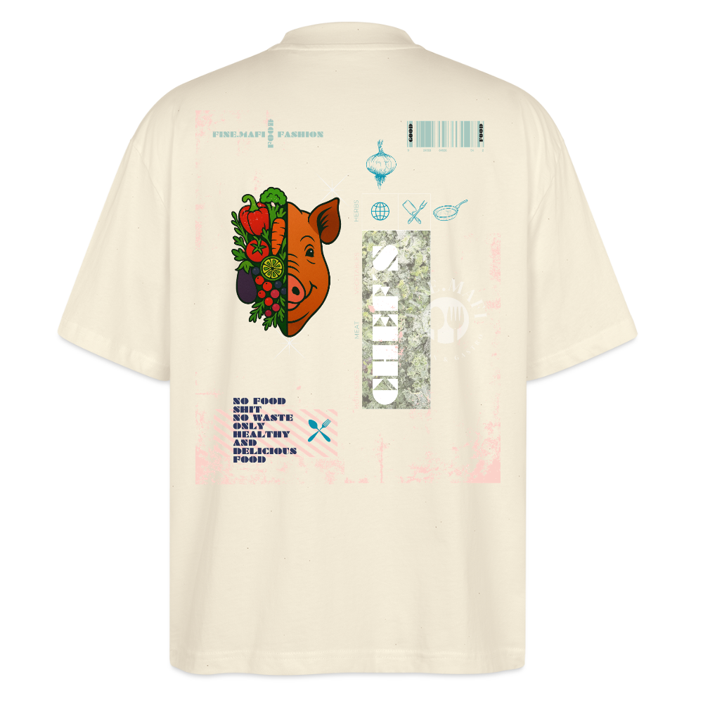 FINE.MAFI Oversized Unisex Bio T-Shirt Both Sides Pig - Weißgrau