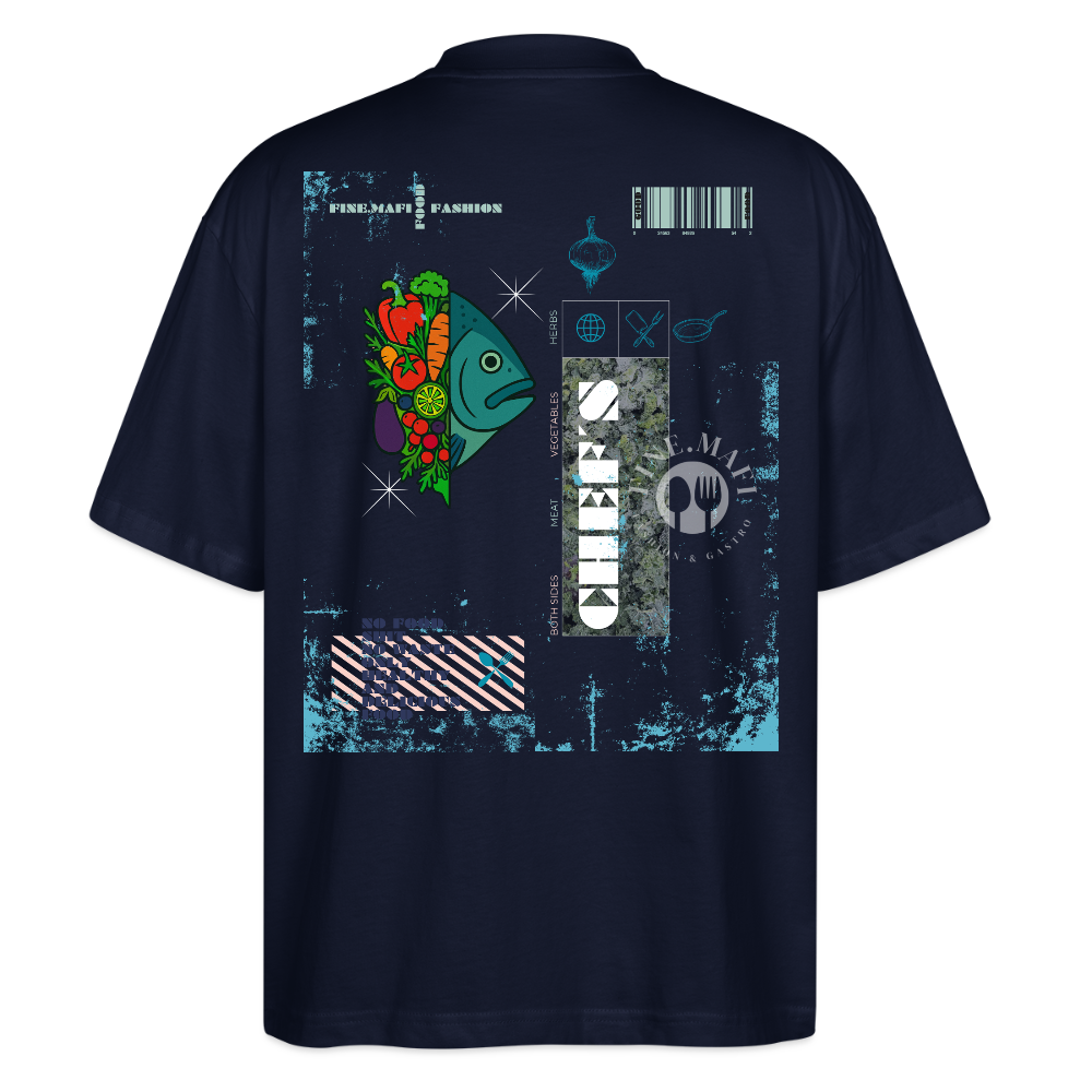 FINE.MAFI Oversized Unisex Bio T-Shirt Both Sides Fish - Navy