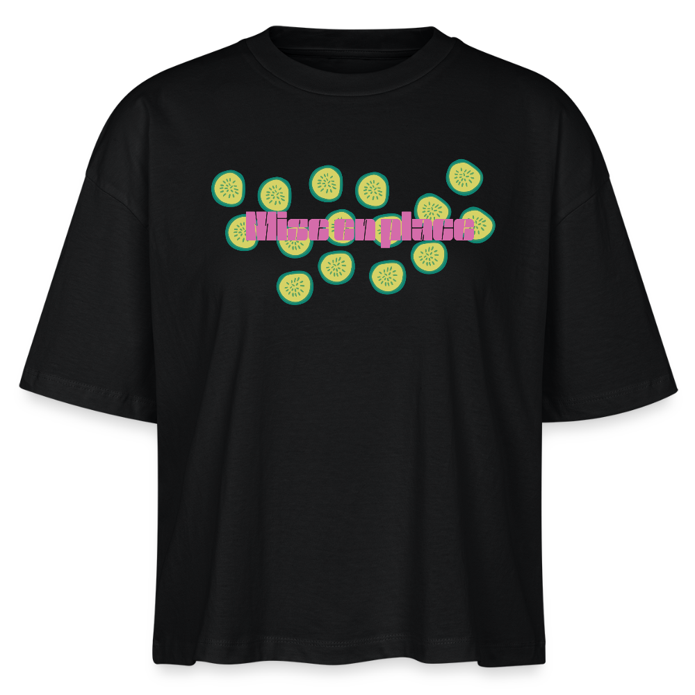 FINE MAFI Frauen Boxy Bio-T-Shirt Mise En Place Gurken - Schwarz