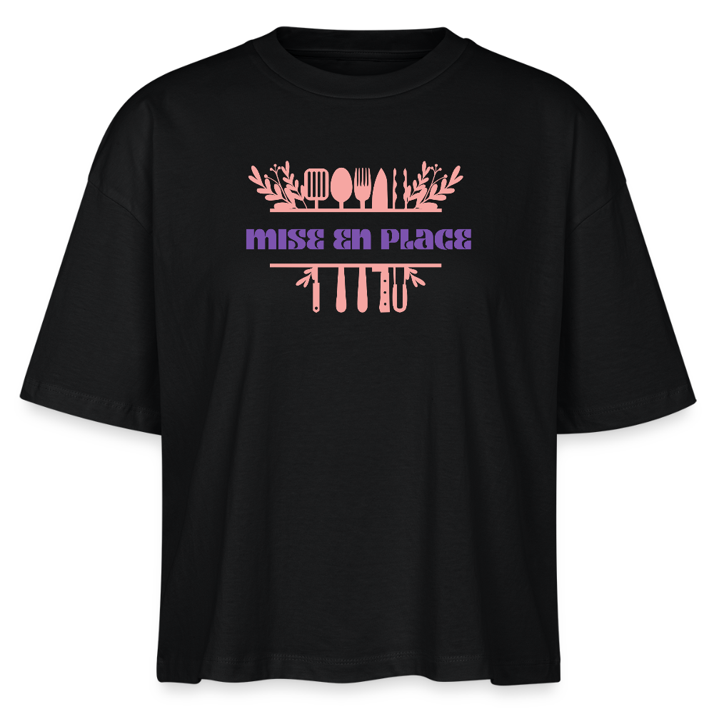 FINE MAFI Frauen Boxy Bio-T-Shirt Mise En Place Kitchen Tools - Schwarz