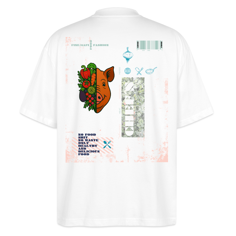 FINE.MAFI Oversized Unisex Bio T-Shirt Both Sides Pig - Weiß