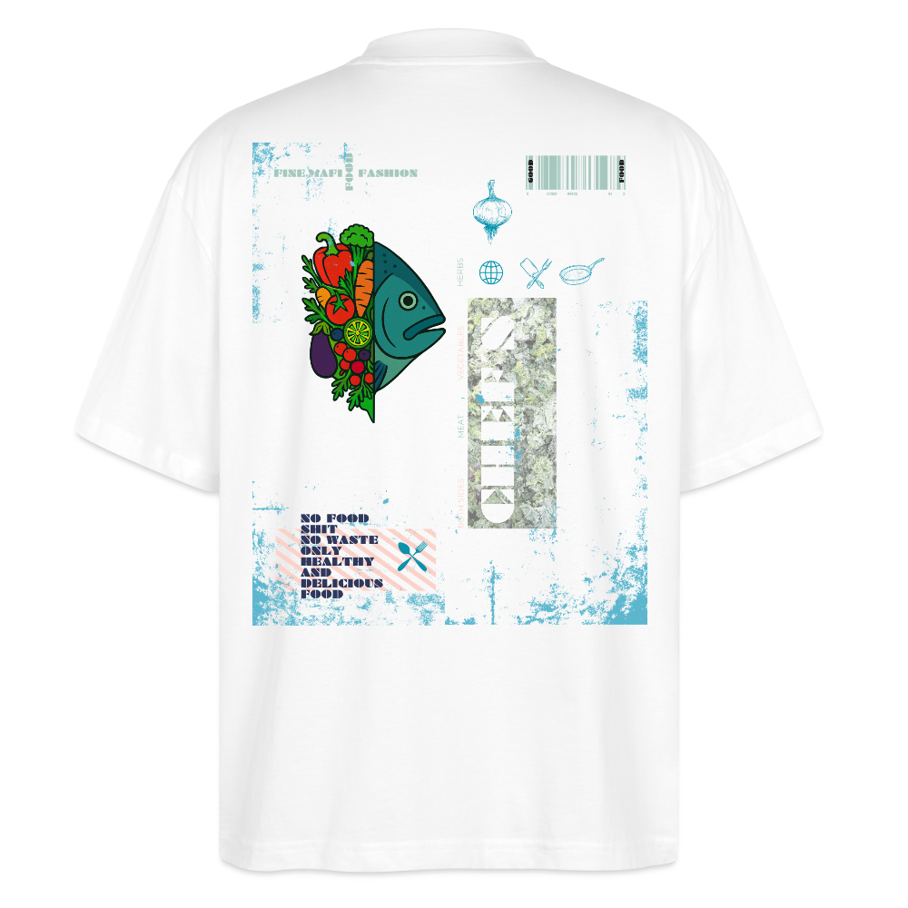 FINE.MAFI Oversized Unisex Bio T-Shirt Both Sides Fish - Weiß