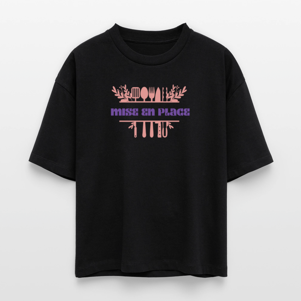 FINE MAFI Frauen Boxy Bio-T-Shirt Mise En Place Kitchen Tools - Schwarz
