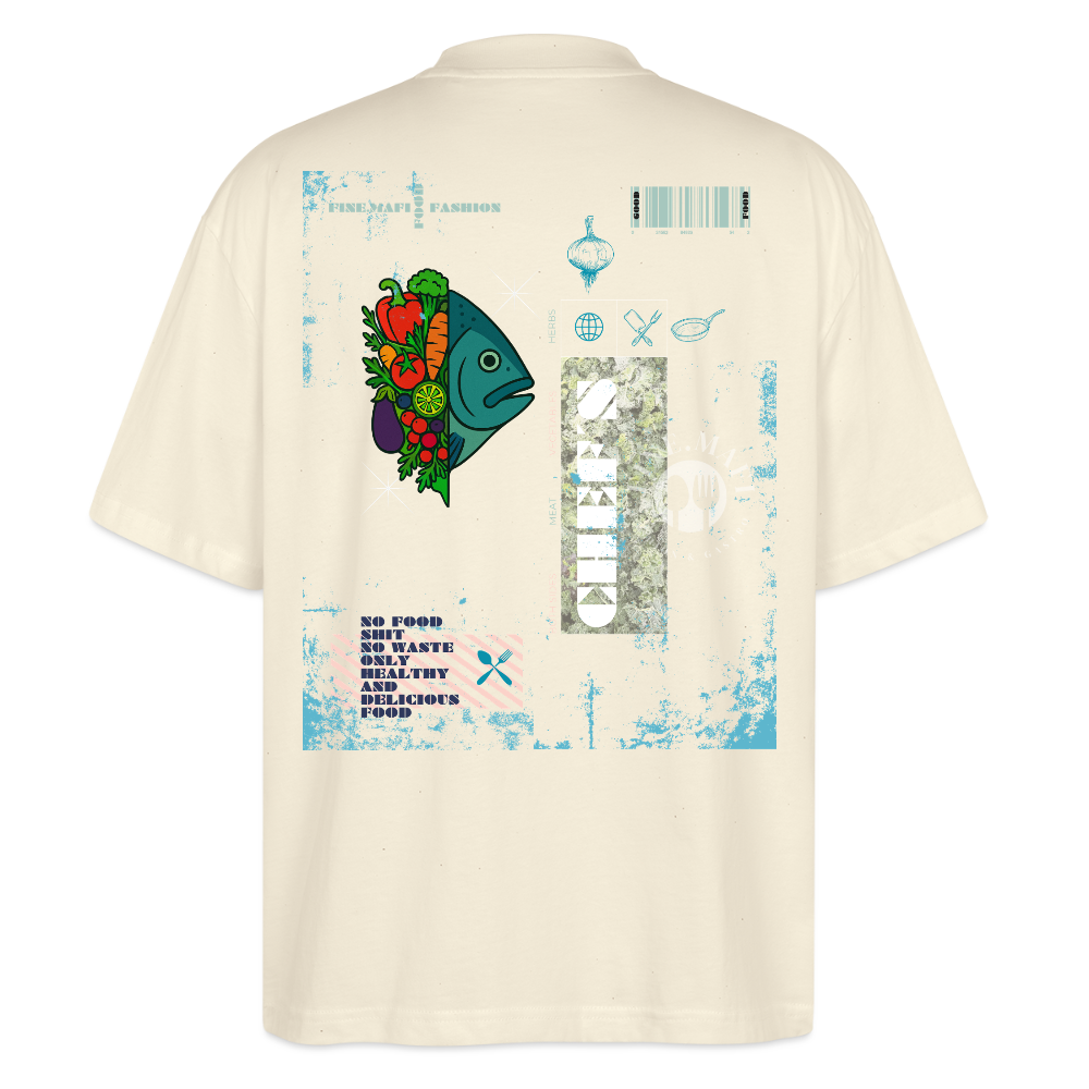 FINE.MAFI Oversized Unisex Bio T-Shirt Both Sides Fish - Weißgrau