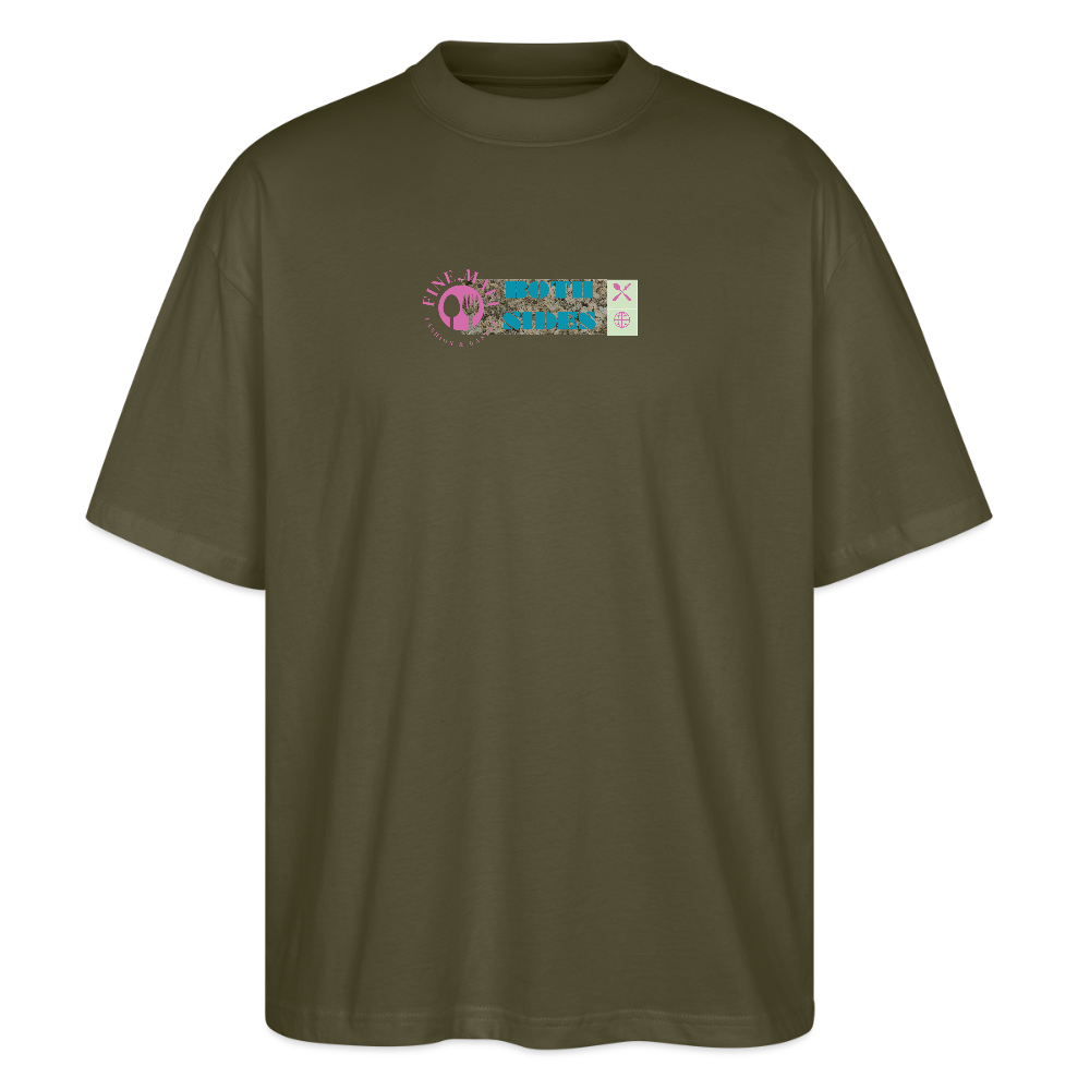 FINE.MAFI Oversized Unisex Bio T-Shirt Both Sides Fish - Khaki