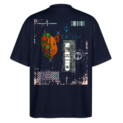 FINE.MAFI Oversized Unisex Bio T-Shirt Both Sides Pig - Navy