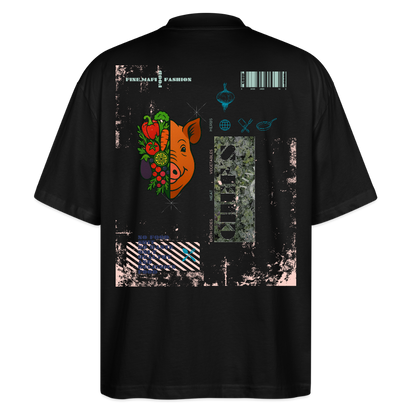 FINE.MAFI Oversized Unisex Bio T-Shirt Both Sides Pig - Schwarz