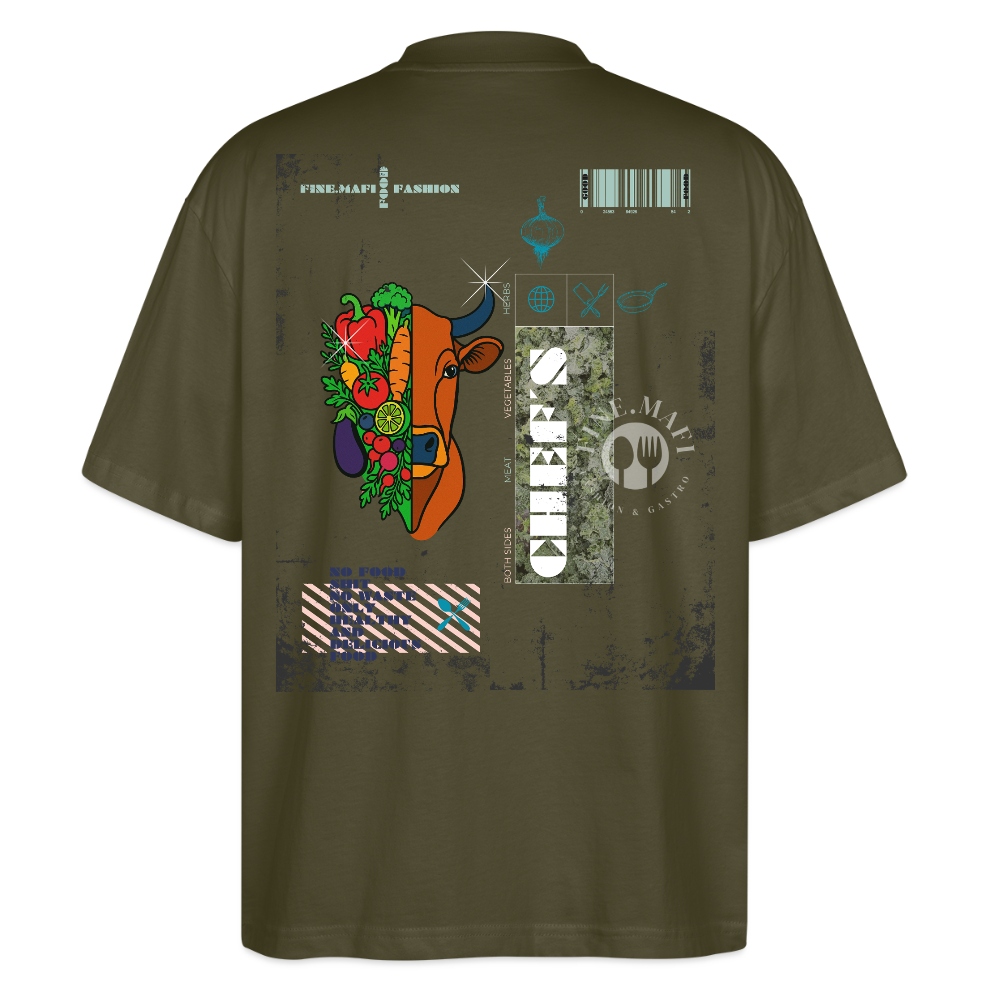 FINE.MAFI Oversized Unisex Bio T-Shirt Both Sides Cow - Khaki