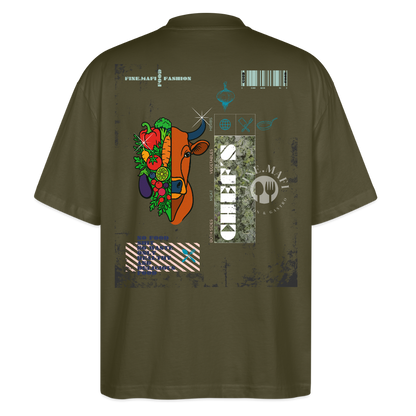 FINE.MAFI Oversized Unisex Bio T-Shirt Both Sides Cow - Khaki