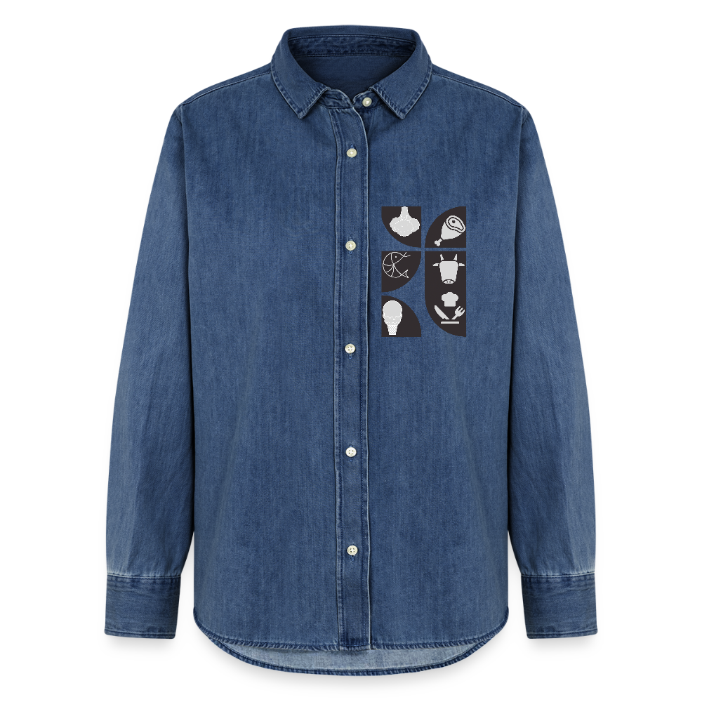 Food Couture Frauen Jeanshemd - verwaschenes Mittelblau 