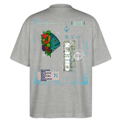 FINE.MAFI Oversized Unisex Bio T-Shirt Both Sides Fish - Grau meliert