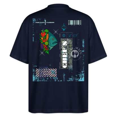 FINE.MAFI Oversized Unisex Bio T-Shirt Both Sides Fish - Navy