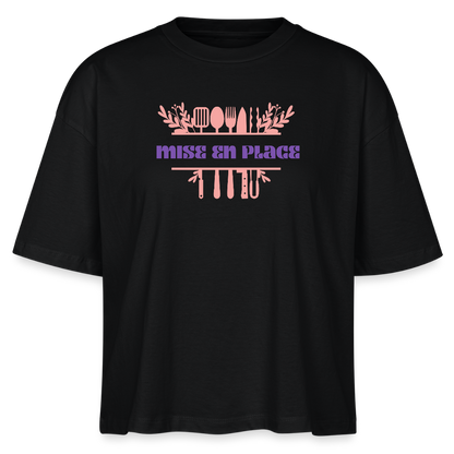 FINE MAFI Frauen Boxy Bio-T-Shirt Mise En Place Kitchen Tools - Schwarz