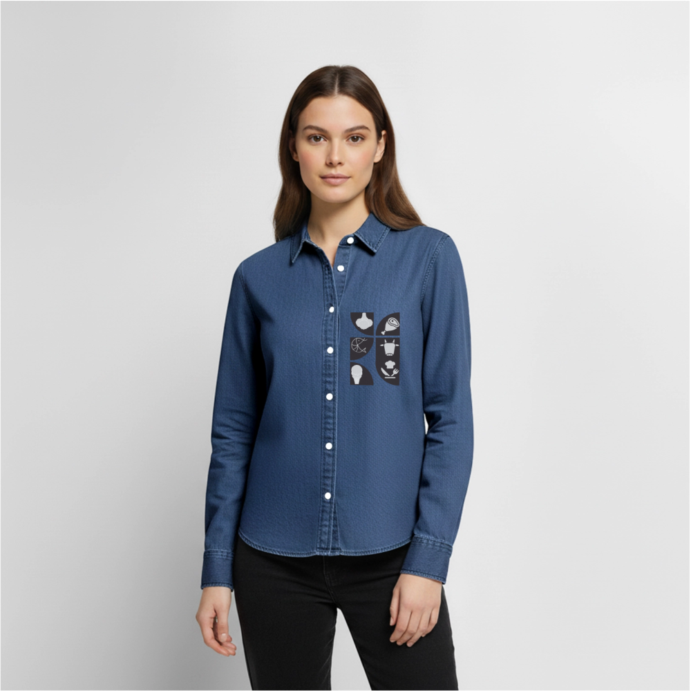 Food Couture Frauen Jeanshemd - verwaschenes Mittelblau 