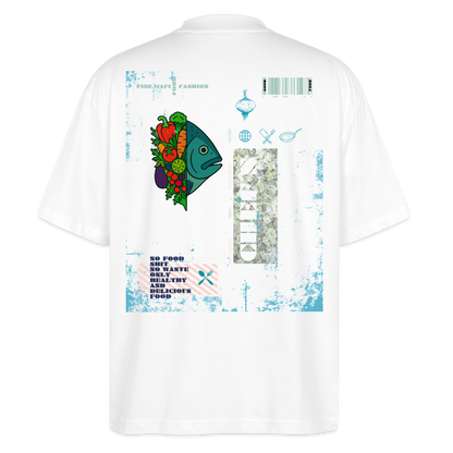 FINE.MAFI Oversized Unisex Bio T-Shirt Both Sides Fish - Weiß